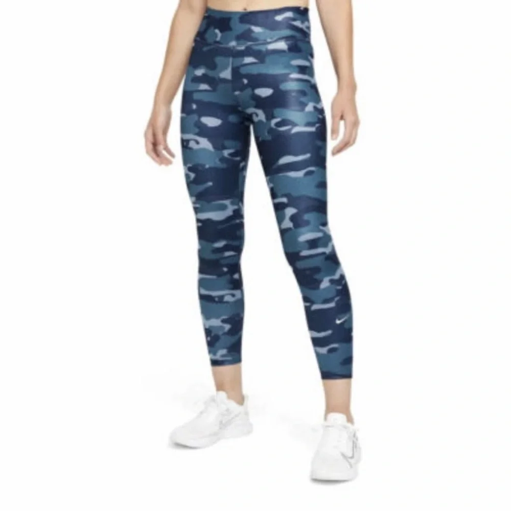 Nike Dri-FIT One Mid-Rise Thunder Blue Shiny Camo Leggings Women’s Size … - Picture 1 of 8